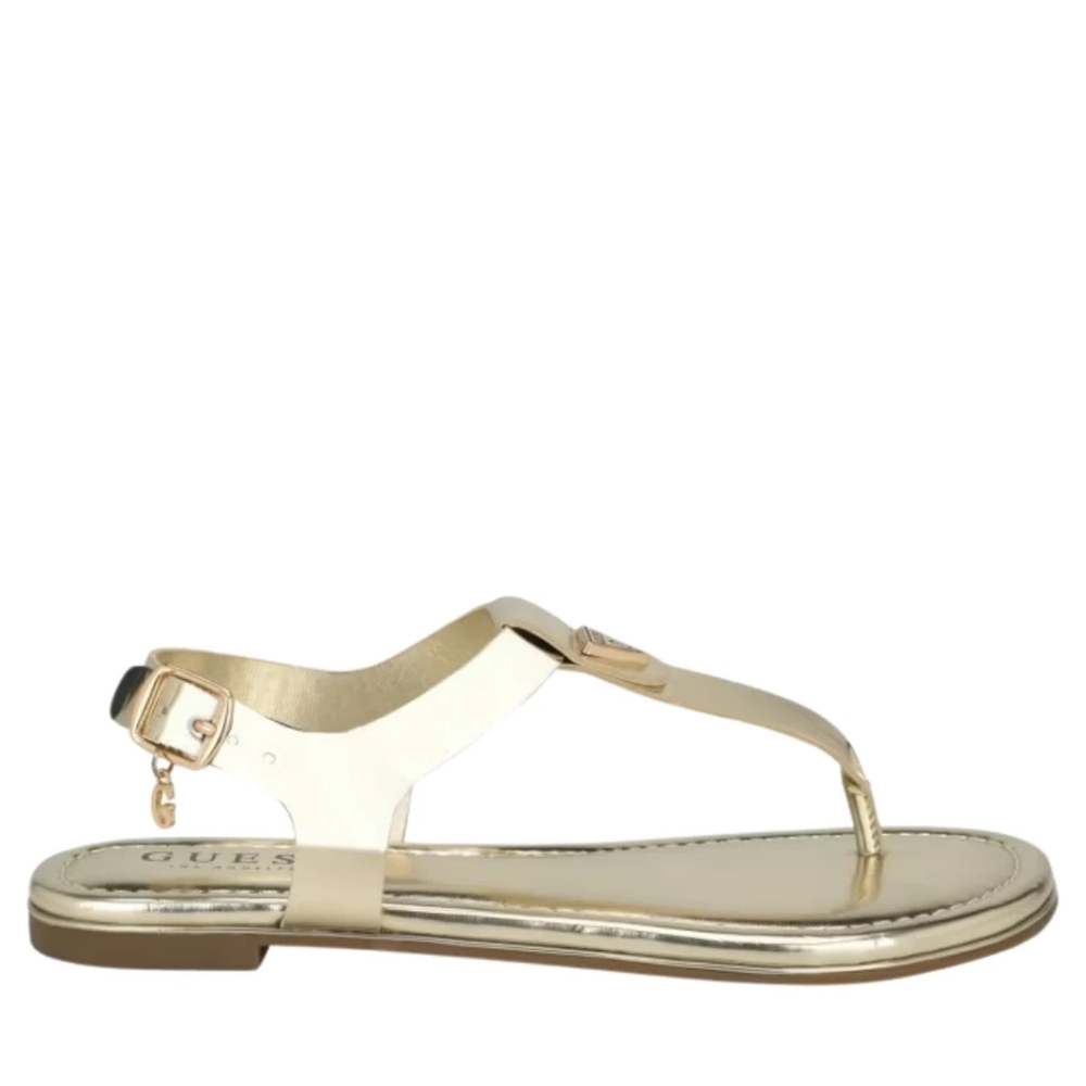 Guess Dorry's T-Strap Gold Women's Charm Logo Ankle Strap Flat Sandals Size 6 - Picture 3 of 13